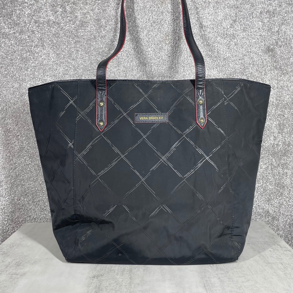 Vera Bradley Tote Bag Womens Large Quilted Nylon Black Shoulder Everyday Classic